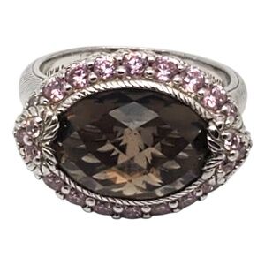 Judith Ripka Sterling Silver Smoky Quartz Pink CZ Ring Size 7 #21077
